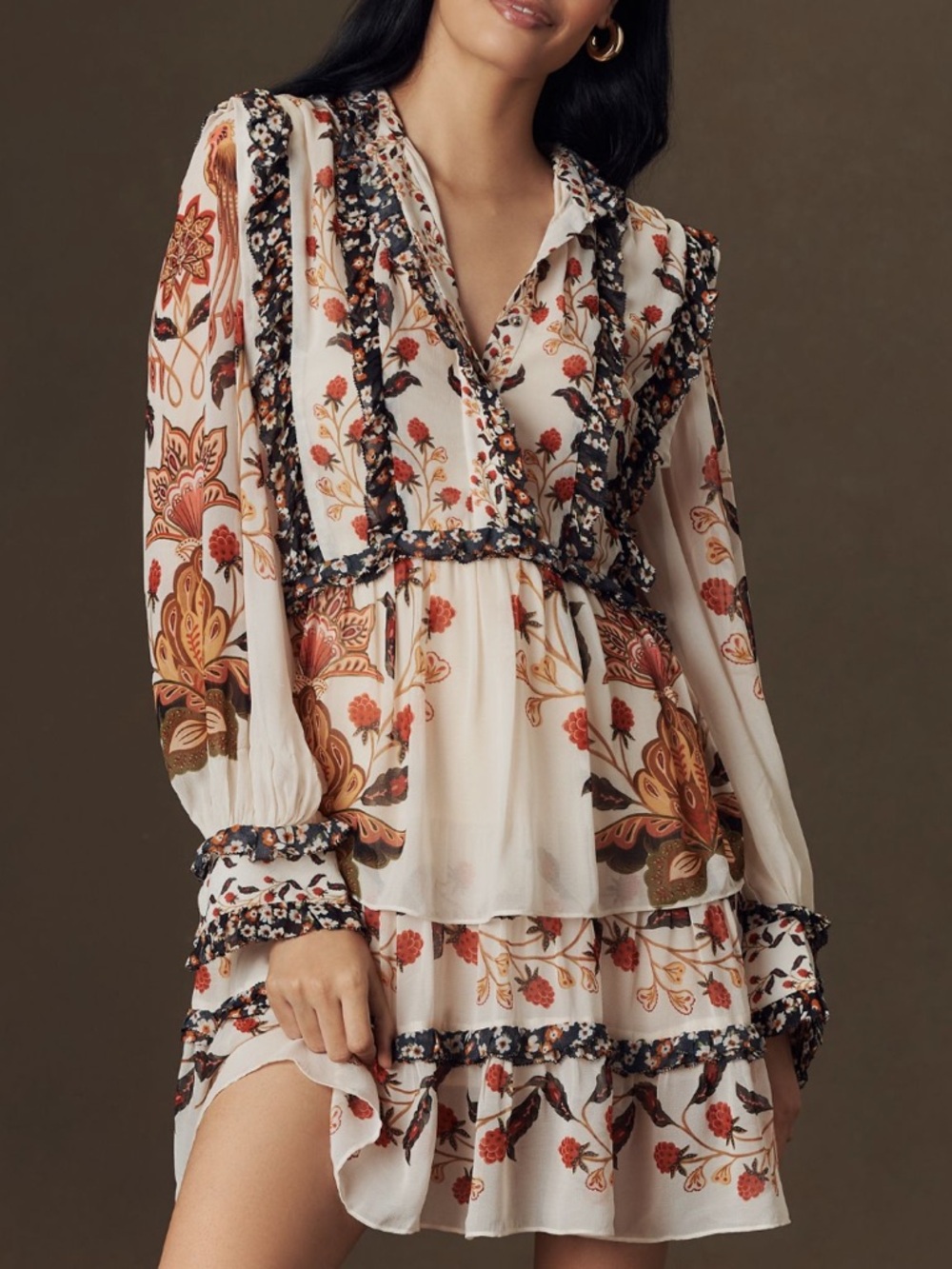 New FARM Rio Berry Garden Ruffled Floral Mini Dress
